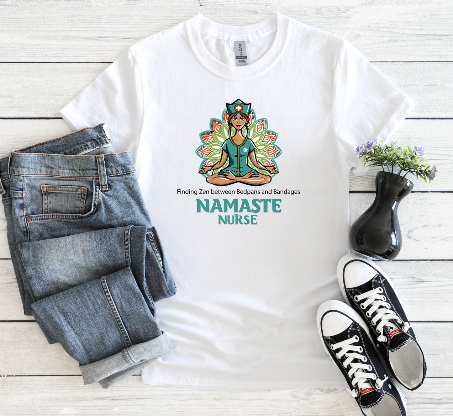 Nurses who Namaste! - "Finding my zen between bedpans and bandages" - Yoga T-Shirt