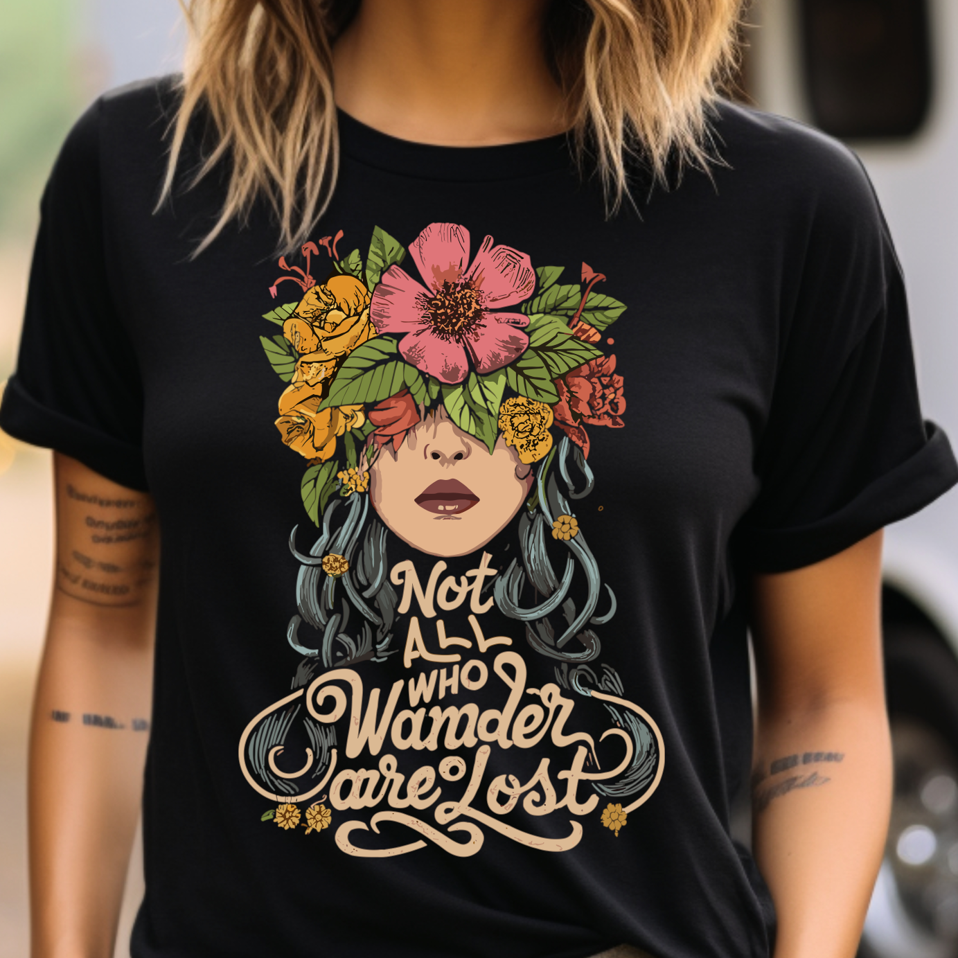 Women's short sleeve t-shirt - "Not All Who Wander Are Lost"