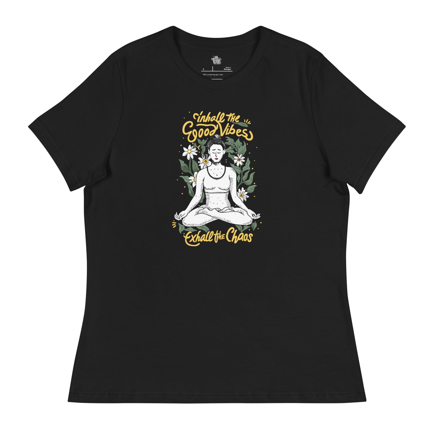 Women's Relaxed T-Shirt -Inhale the Good Vibes, Exhale the Chaos – Namaste Yoga!