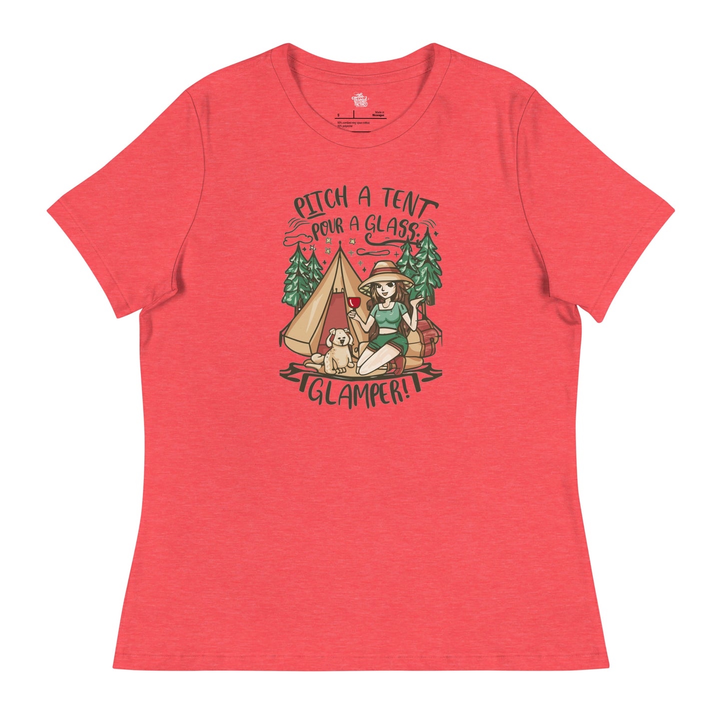 Women's Relaxed "Glamper" T-Shirt - Pitch a Tent, Pour a Glass - Glamper!