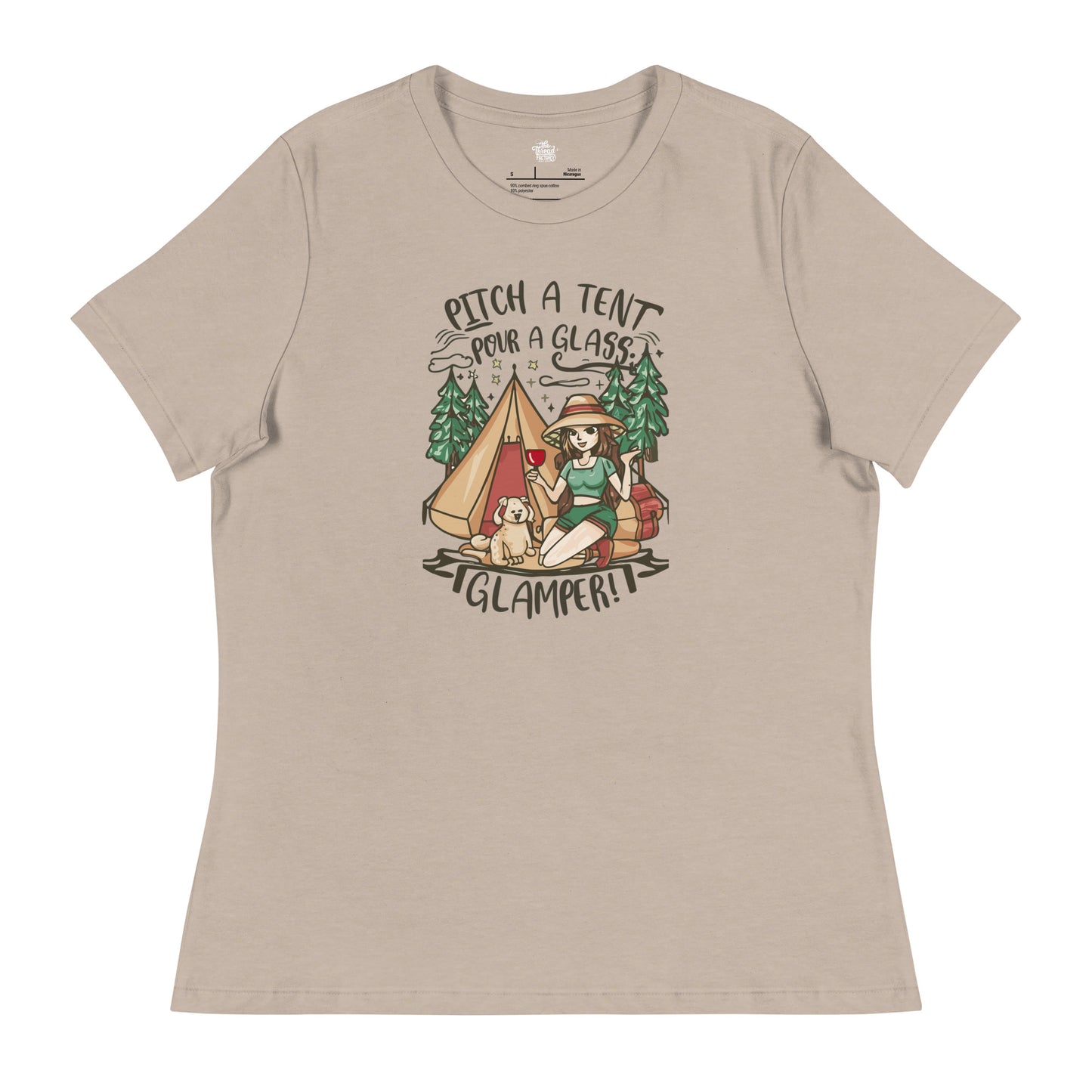 Women's Relaxed "Glamper" T-Shirt - Pitch a Tent, Pour a Glass - Glamper!